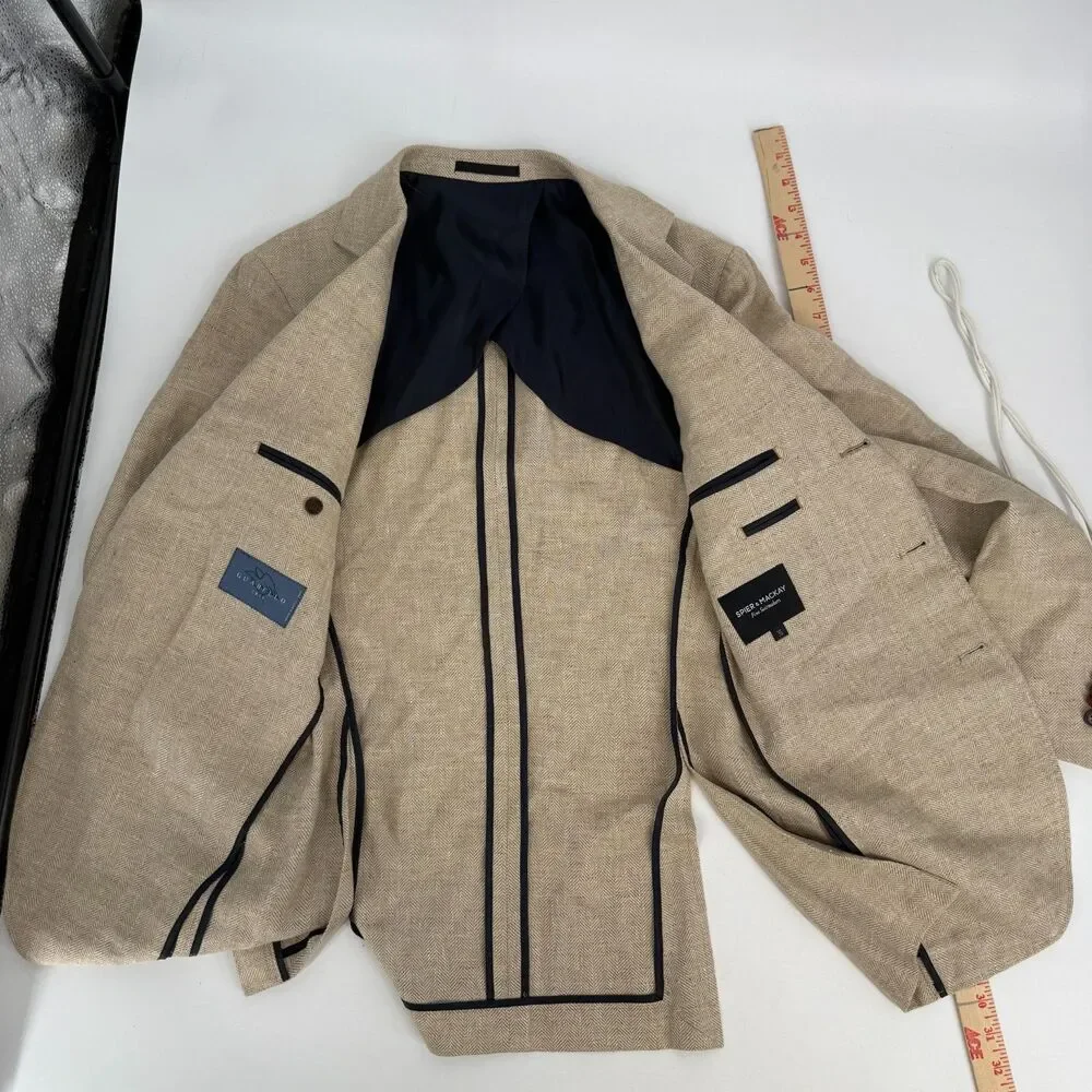 Spier & MacKay Wool Linen Blend Wheat Sportcoat 3 Button Patch Pocket Size 36